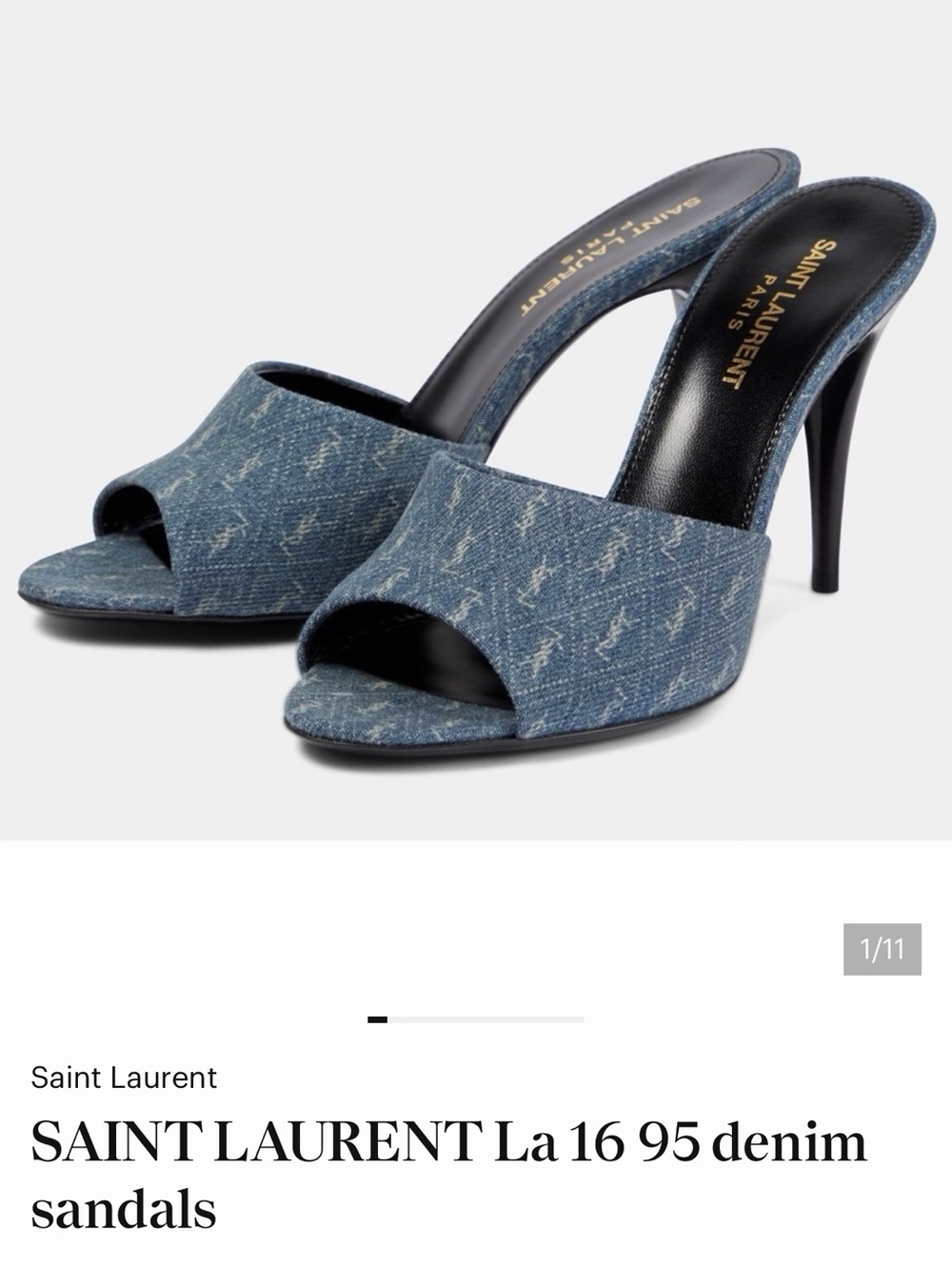 Yves Saint Laurent Denim Open-Toe Mule Heels in Blue